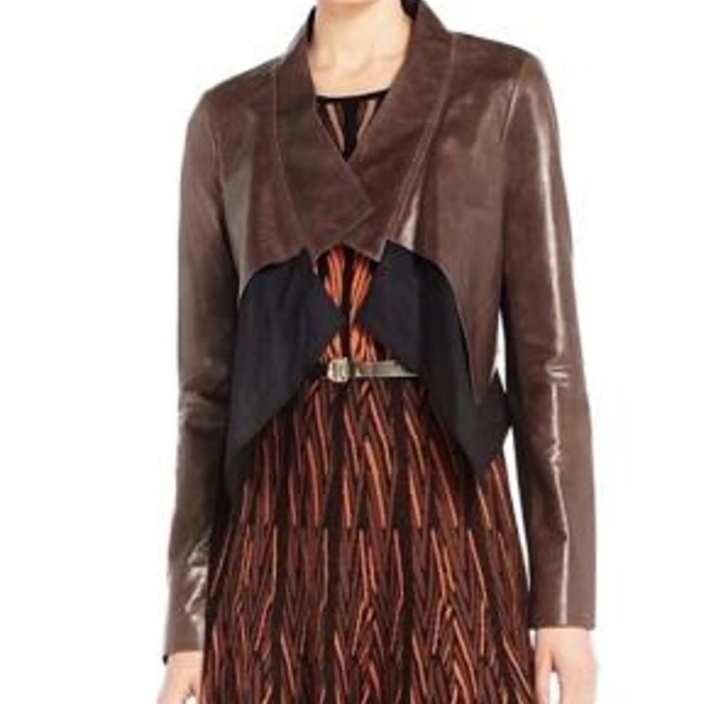 BCBG MaxAzria "Luke" Lambskin Draped Leather Jacket in Toffee